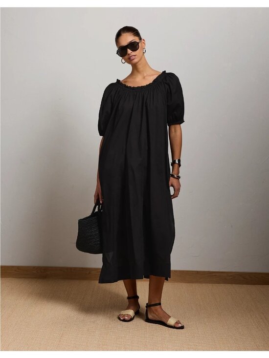 H&M Dresses & Skirts - H&M Tiered Midi Dress Size  XL Black Puff Sleeve Ruffled Neck Off Shoulder